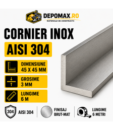 Cornier inox AISI 304, 45 x 45 x 3 mm, 6 metri